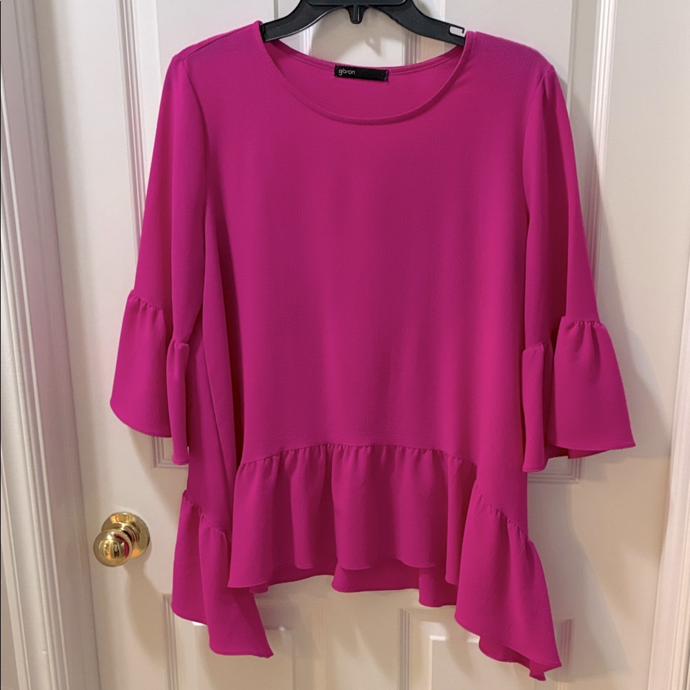Gibson Fuchsia Ruffle Sleeve Blouse